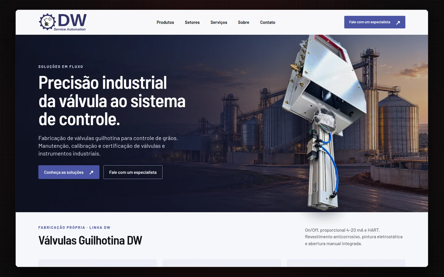 Página inicial do site da DW Service