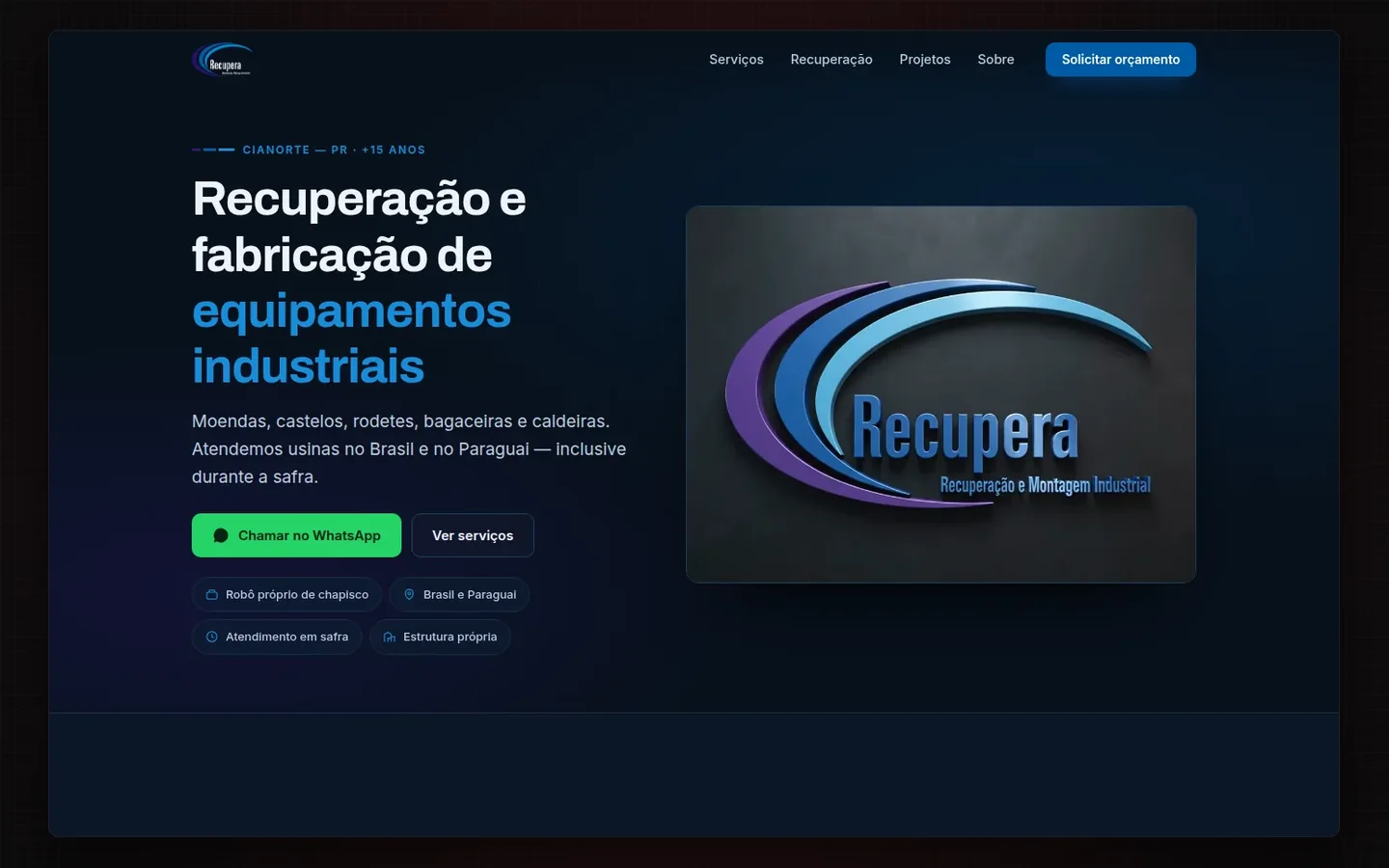 Página inicial do site da Recupera
